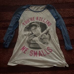 Blue and White Long Sleeve Graphic Tee